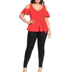 NEW City Chic Blouse Womens Size 16 Tiger Lily Red Top Match Maker Cold Shoulder